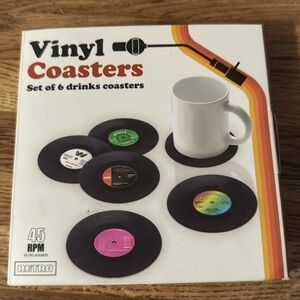 Retro Vinyl Record Coasters Set of 6 Drinks 45 RPM Retro Sounds Coasters